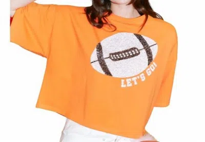 Peach Love Football Sequin Patch Crop Tee In Orange In Orange