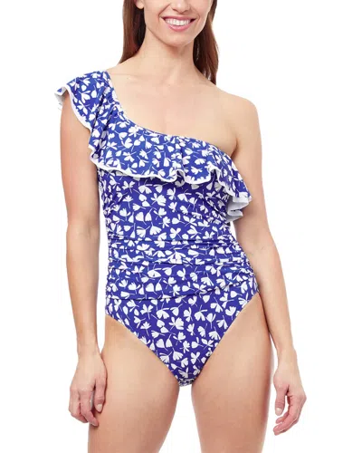 Profile By Gottex Summer Time Crossover Ruffle One Piece Swimsuit In Blue