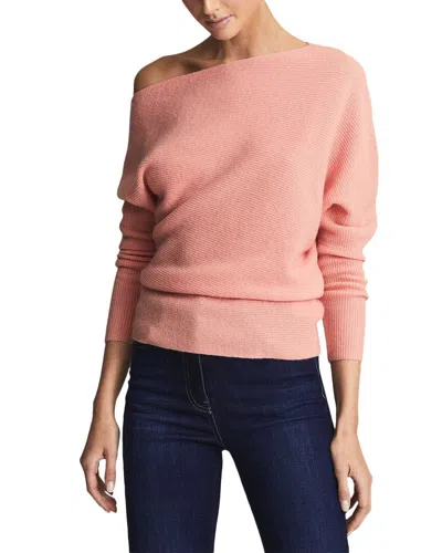 Shop Reiss Lorni Drape Neck Wool & Cashmere-blend Sweater In Pink