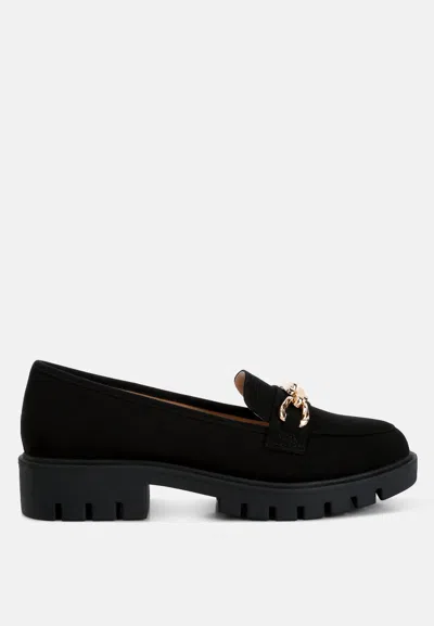 London Rag Jacop Micro Suede Metal Chain Link Loafers In Black