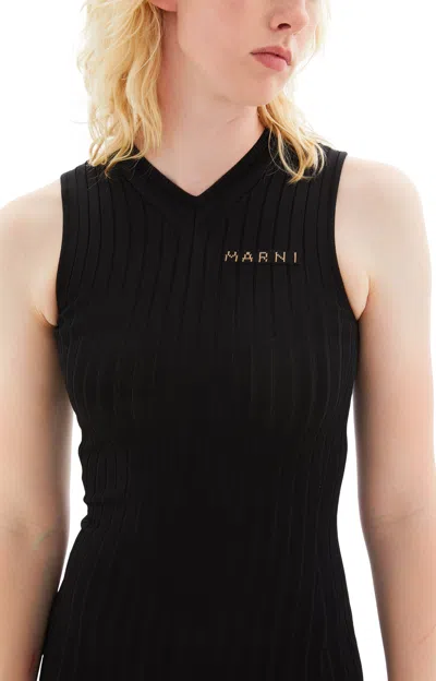 Shop Marni Knitted Sleeveless Dress W/ Logo In 00n99 Black