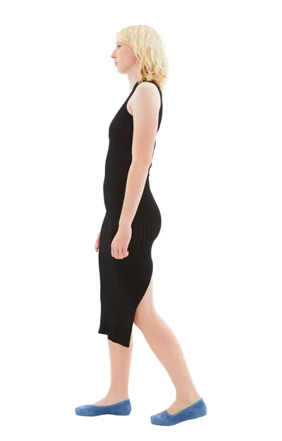 Marni Embroidered Ribbed-knit Midi Dress In 00n99 Black