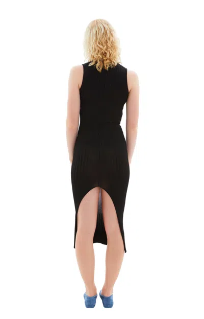 Marni Embroidered Ribbed-knit Midi Dress In 00n99 Black