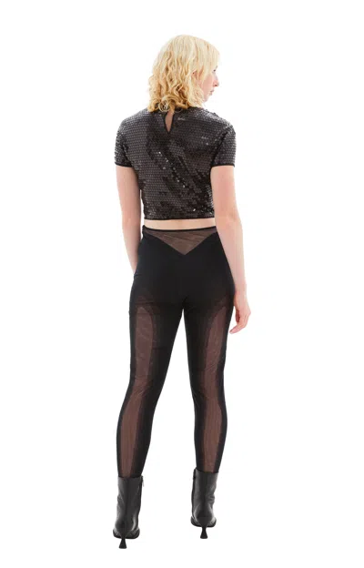 Mugler Tulle Stretch Top With Sequins In Black