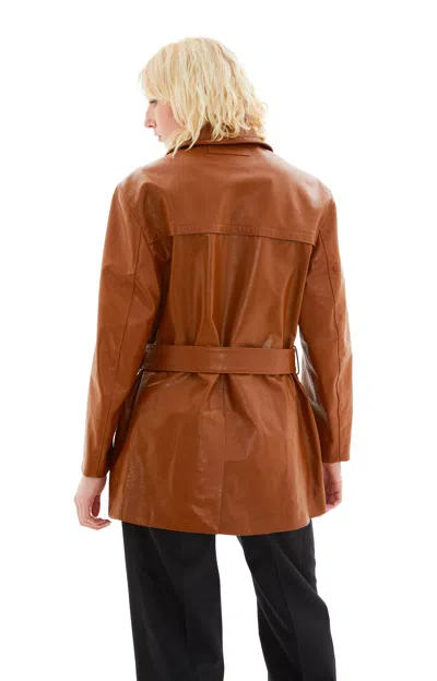 Shop Marni Leather Dustercoat In Cognac