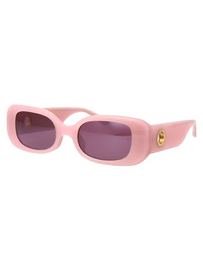 Linda Farrow Rectangular Frame Sunglasses In Lilac/lightgold/purple
