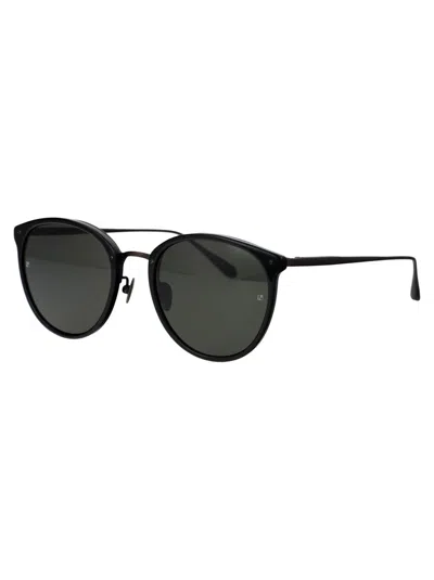Shop Linda Farrow Sunglasses In Black/mattnickel/solidgrey