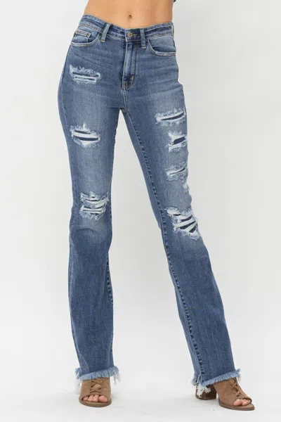 Shop Judy Blue High Waist Patched Bootcut Jeans In Medium Washed Blue In Multi