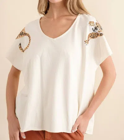 Shop Blue B Tiger Sequin Patch T Shirt In White