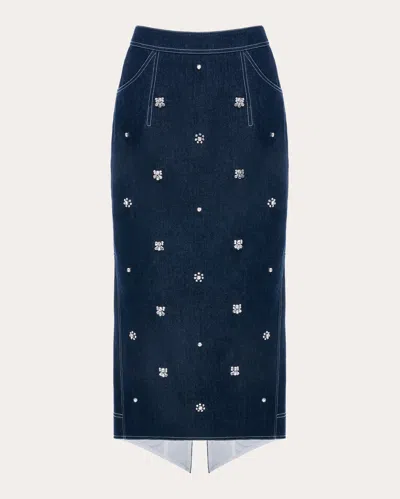 Shop Huishan Zhang Women's Sonia Embellished Denim Skirt In Blue