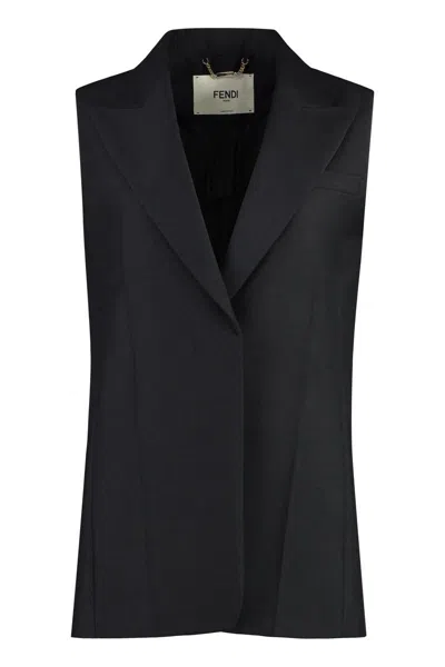 Shop Fendi Mohair And Wool Vest In Black