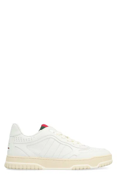 Shop Gucci Re-web Leather Low-top Sneakers In White