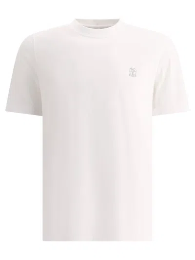 Shop Brunello Cucinelli Cotton Jersey Crew Neck T-shirt With Printed Logo In White