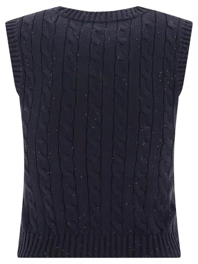 Shop Brunello Cucinelli Dazzling Cables Knit Top In Blue