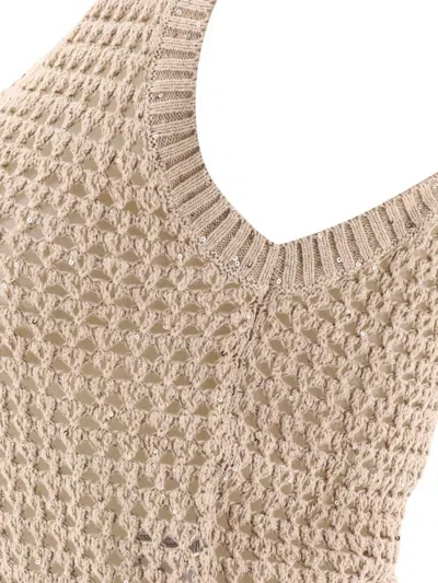 Shop Brunello Cucinelli Dazzling Net Knit Top In Beige