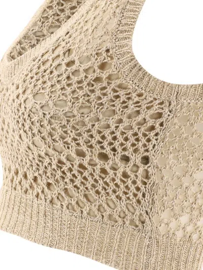Shop Brunello Cucinelli Knitted Crop Top In Beige