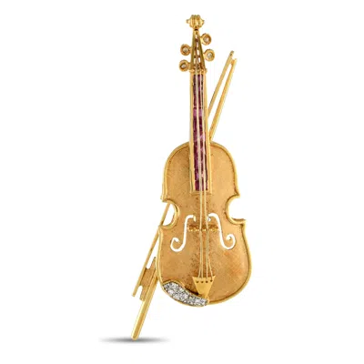Shop Non Branded Lb Exclusive 18k Yellow Gold 0.15ct Diamond And Ruby Violin Brooch Mf37-012324
