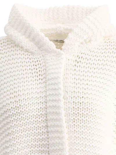 Shop Brunello Cucinelli Soft Feather Yarn Link Stitch Poncho-style Cardigan With Monili In White