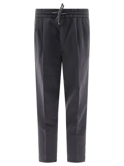 Shop Brunello Cucinelli Trousers With Drawstring And Double Pleats In Grey