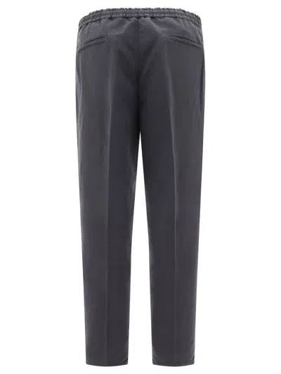 Shop Brunello Cucinelli Trousers With Drawstring And Double Pleats In Grey