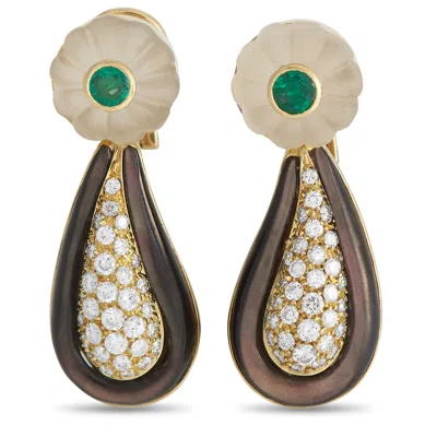 Shop Bvlgari Vintage 18k Yellow Gold 1.50ct Diamond, Crystal, Emerald, And Mother Of Pearl Earrings Bv21-0122224