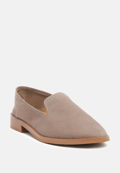 Shop Rag & Co Oliwia Taupe Classic Suede Loafers In Grey