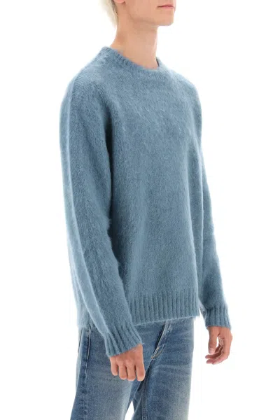 Shop Golden Goose 'devis' Brushed Mohair And Wool Sweater In Blue