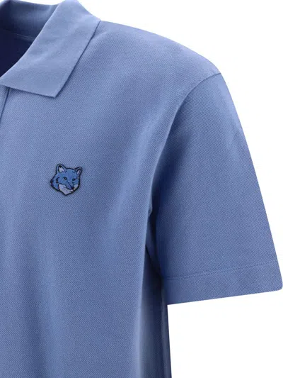 Shop Maison Kitsuné "tonal Fox Head" Polo Shirt In Blue