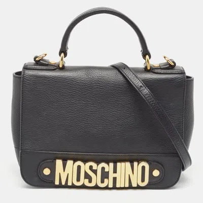 Shop Moschino Leather Classic Logo Top Handle Bag In Black