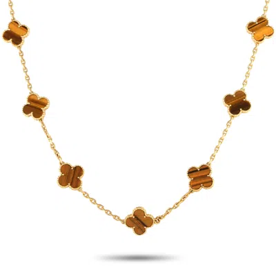 Shop Van Cleef & Arpels Vintage 18k Yellow Gold Tiger Eye Alhambra 20-motif Long Necklace Vc03-012224