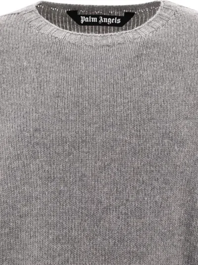 Shop Palm Angels "curved Logo" Sweater In Grey