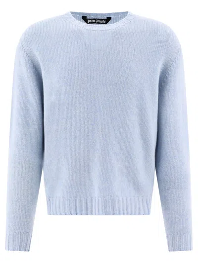 Shop Palm Angels "curved Logo" Sweater In Blue