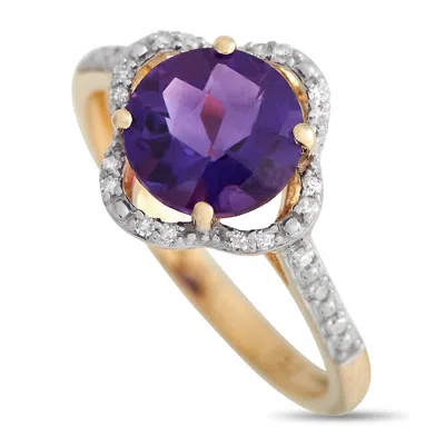 Non Branded Lb Exclusive 14k Yellow Gold 0.10ct Diamond And Amethyst Quatrefoil Ring Rc4-11976yam In Gold