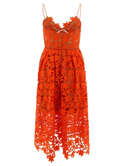 Shop Self-portrait "azalea Lace" Dress In Orange