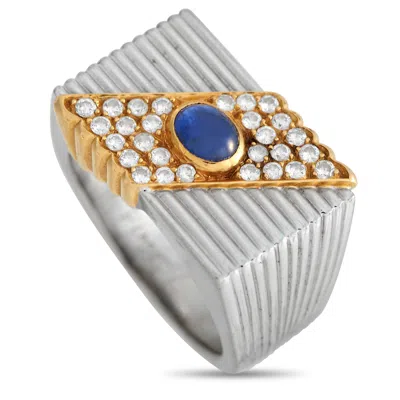 Shop Piaget 18k White And Yellow Gold Diamond And Sapphire Fluted Square Ring Pi31-030824