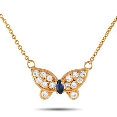 Shop Van Cleef & Arpels Papillon 18k Yellow Gold Diamond And Blue Sapphire Necklace Vc23-012524