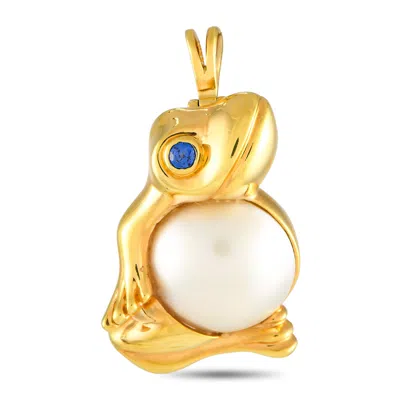 Shop Van Cleef & Arpels 18k Yellow Gold Mother Of Pearl And Sapphire Frog Pendant Brooch Vc15-012224
