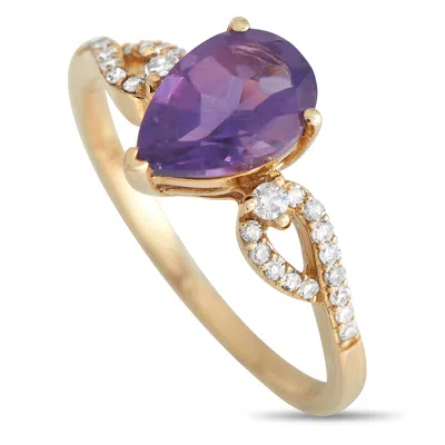 Non Branded Lb Exclusive 14k Yellow Gold 0.15ct Diamond And Amethyst Ring Rc4-11823yam In Gold