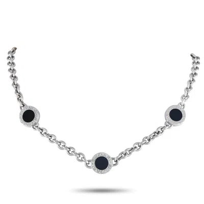 Shop Bvlgari 18k White Gold Triple Onyx Chain Necklace Bv15-040224