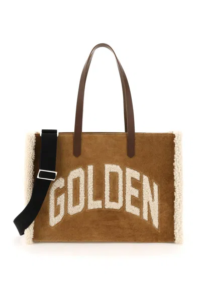 Shop Golden Goose California East-west Bag With Shearling Detail In Brown
