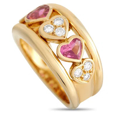 Shop Van Cleef & Arpels 18k Yellow Gold 0.25ct Diamond And Pink Sapphire Heart Ring Vc06-012524