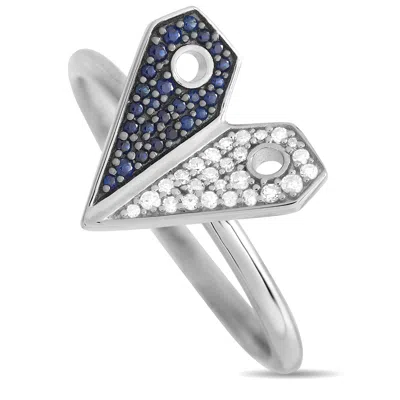 Non Branded Lb Exclusive 14k White Gold 0.08ct Diamond And Sapphire Heart Ring Rc4-12002wsa In White