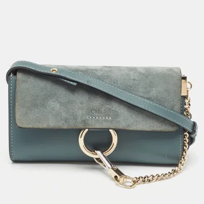 Shop Chloé Leather And Suede Mini Faye Crossbody Bag In Blue