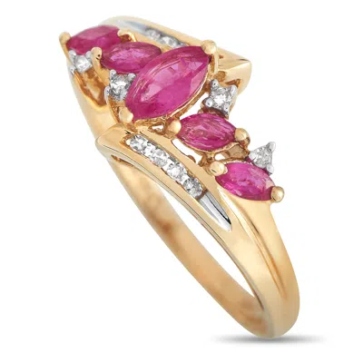 Non Branded Lb Exclusive 14k Yellow Gold 0.09ct Diamond And Ruby Ring Rc4-12052yru In Gold