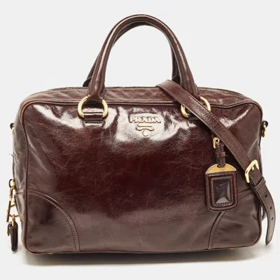 Shop Prada Dark Leather East/west Bag In Brown