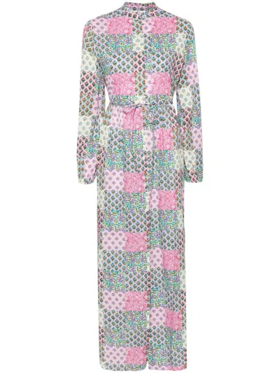 Shop Mc2 Saint Barth Jodie Patchwork Print Long Dress In Pink