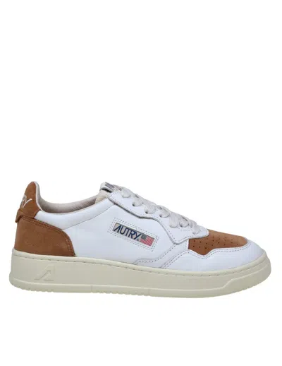 Shop Autry Leather And Suede Sneakers In White/caramel
