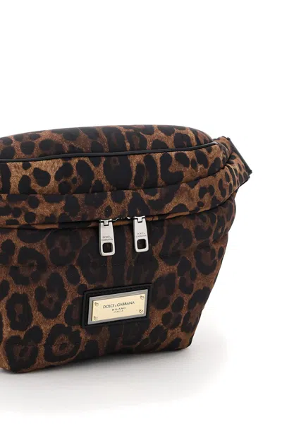Shop Dolce & Gabbana Leopard-print Nylon Beltbag In Marrone
