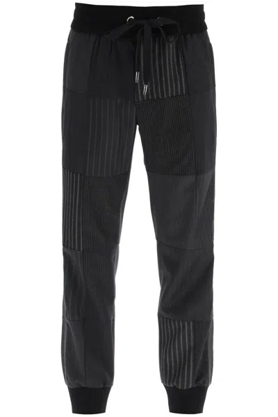 Shop Dolce & Gabbana Patchwork Wool Joggers In Nero