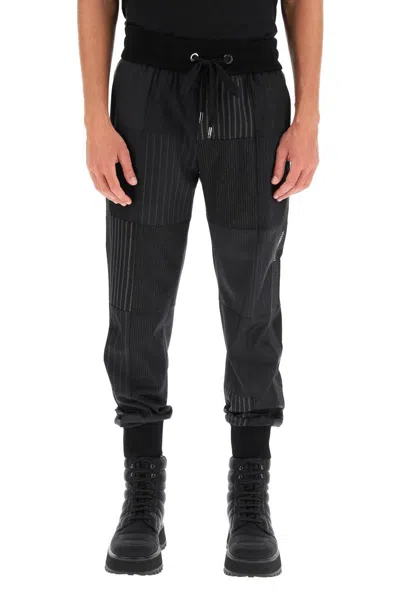 Shop Dolce & Gabbana Patchwork Wool Joggers In Nero